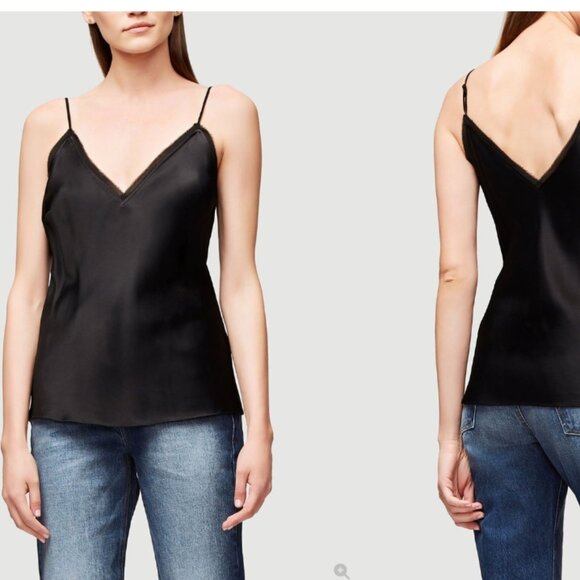 Frame Denim Tops - Frame Denim Satin Lounge Tank in Noir Black Size Large